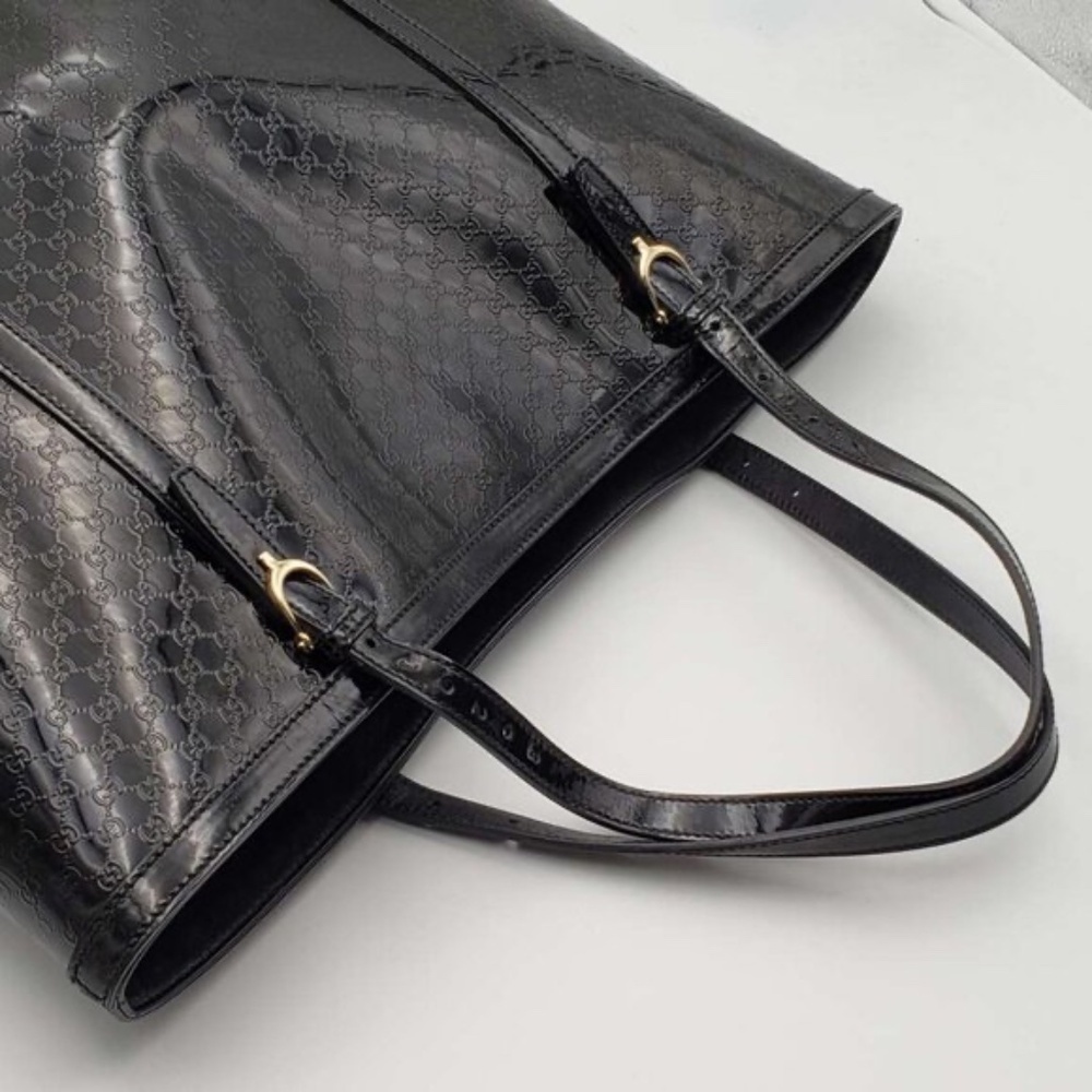 Authentic Gucci Micro GG Guccissima Patent Leather Tote Bag Black Shoulder Bag - Picture 6 of 16